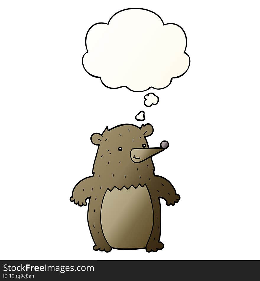 cartoon bear and thought bubble in smooth gradient style