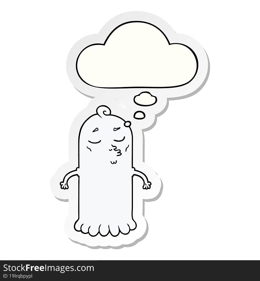 cartoon ghost and thought bubble as a printed sticker