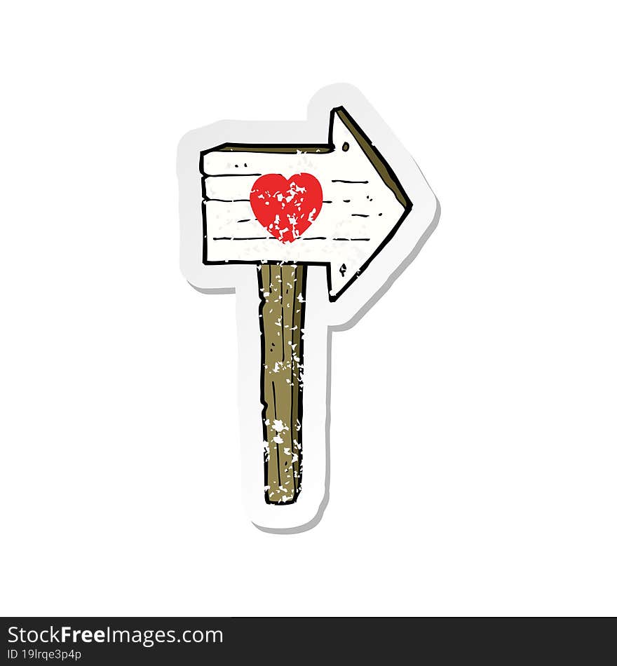 retro distressed sticker of a cartoon love heart sign post