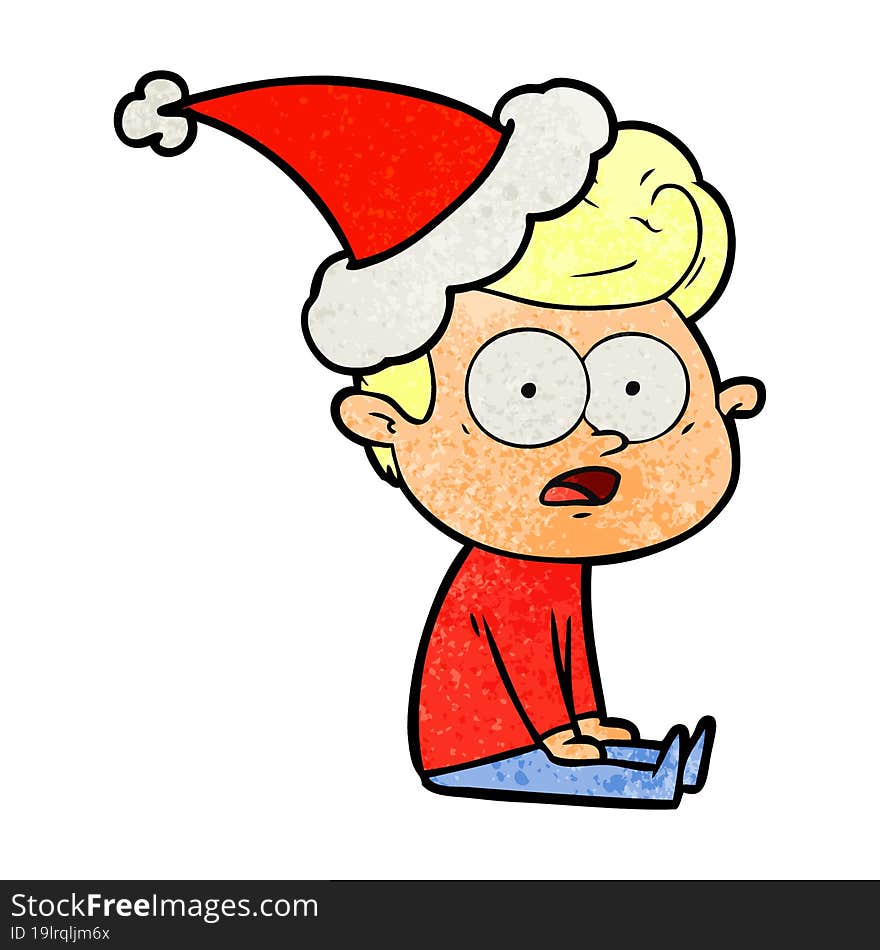 Textured Cartoon Of A Staring Man Wearing Santa Hat