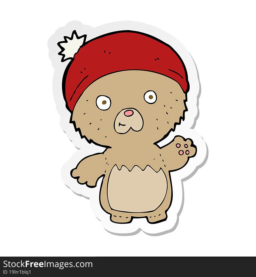 Sticker Of A Cartoon Cute Teddy Bear In Hat