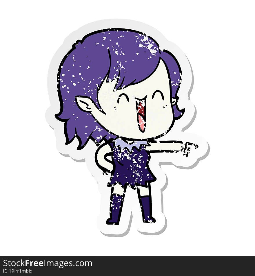 distressed sticker of a cute cartoon happy vampire girl