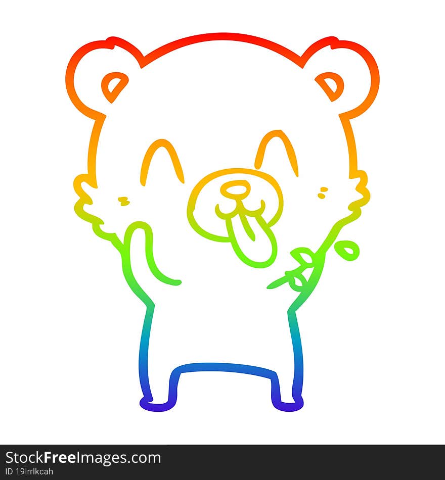 rainbow gradient line drawing rude cartoon polar bear sticking out tongue