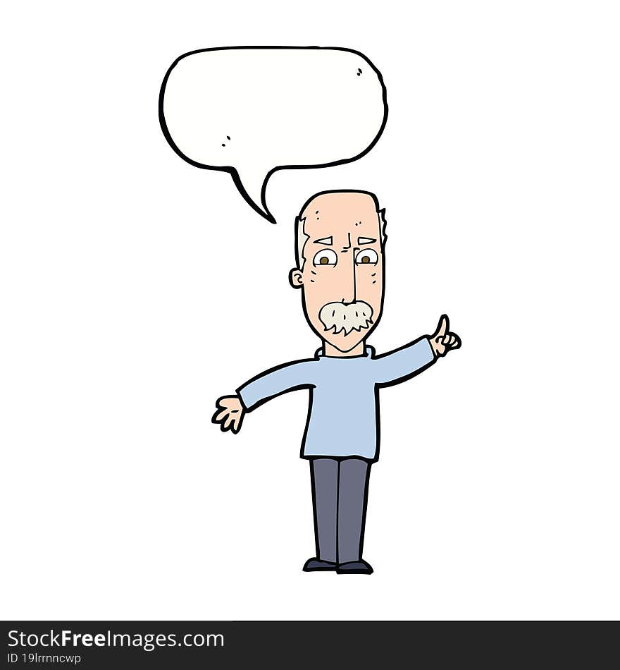 cartoon man issuing stern warning with speech bubble