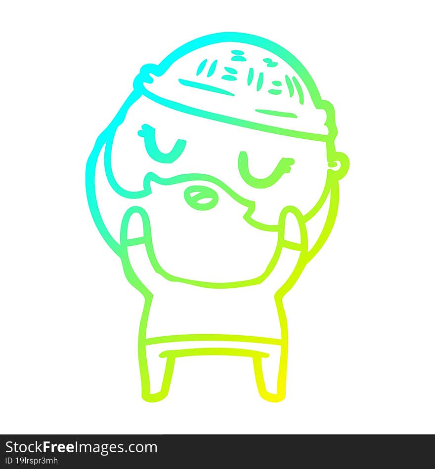 cold gradient line drawing cute cartoon man with beard