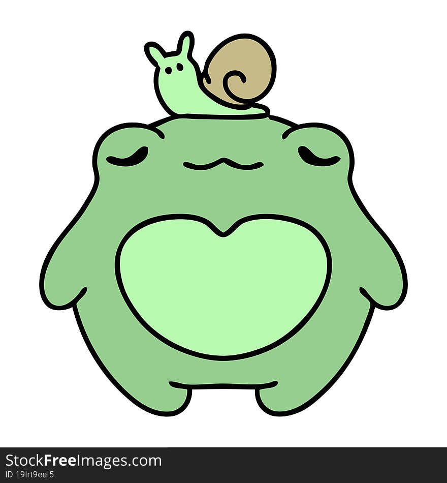 happy frog with a snail on head