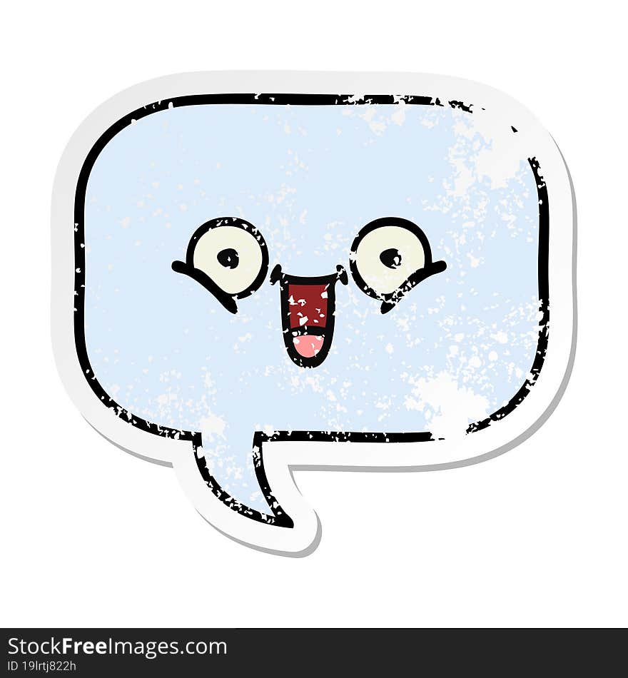 distressed sticker of a cute cartoon speech bubble