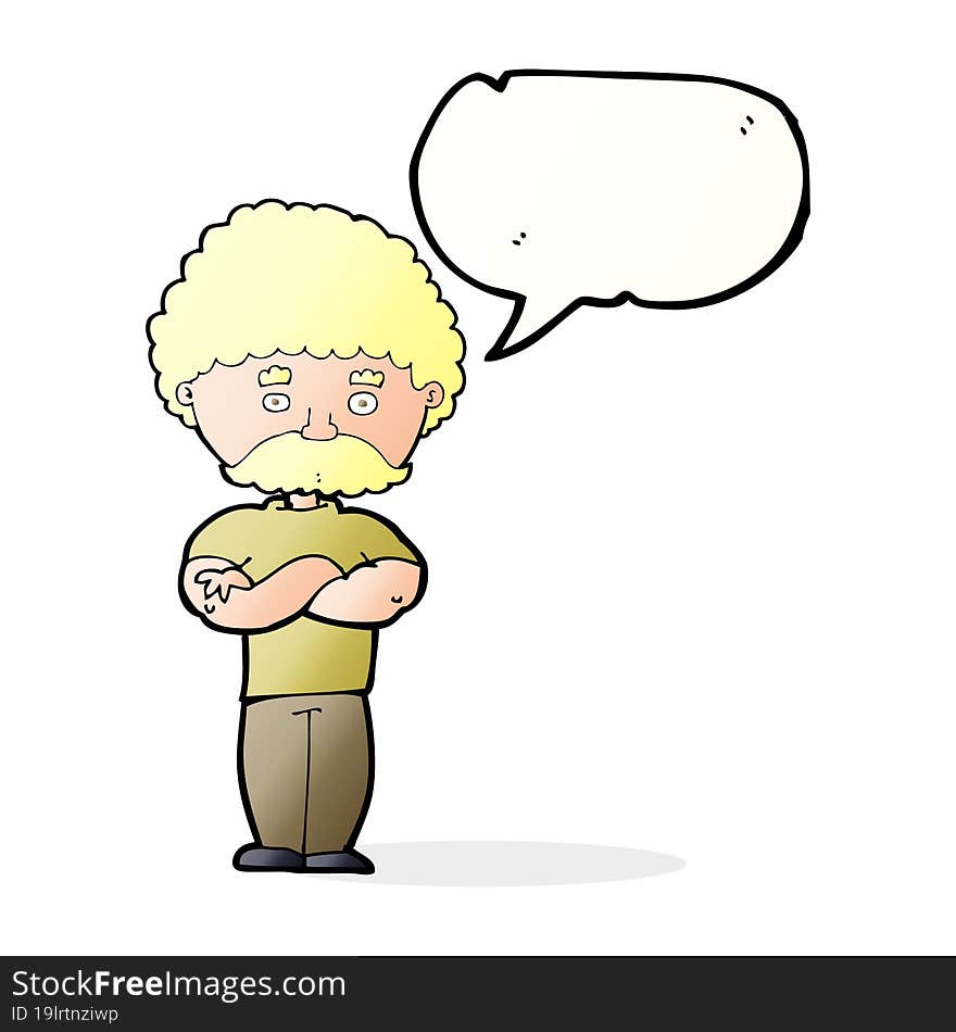 cartoon dad with folded arms with speech bubble