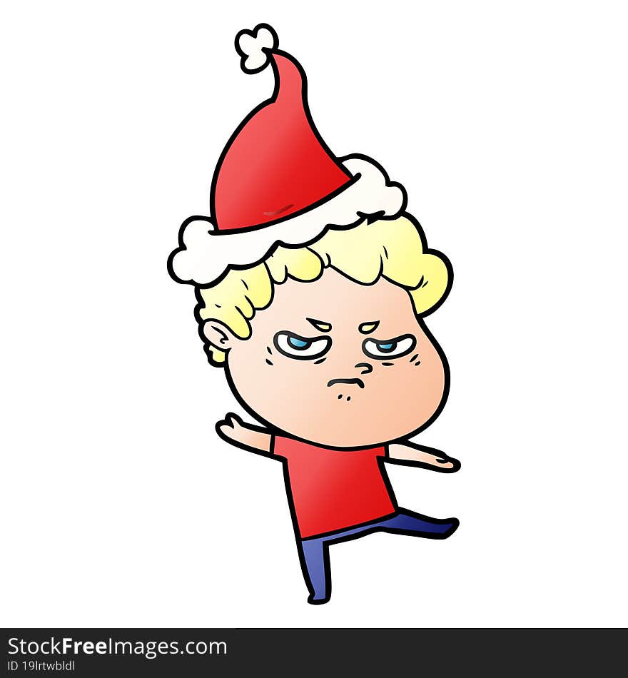 hand drawn gradient cartoon of a angry man wearing santa hat