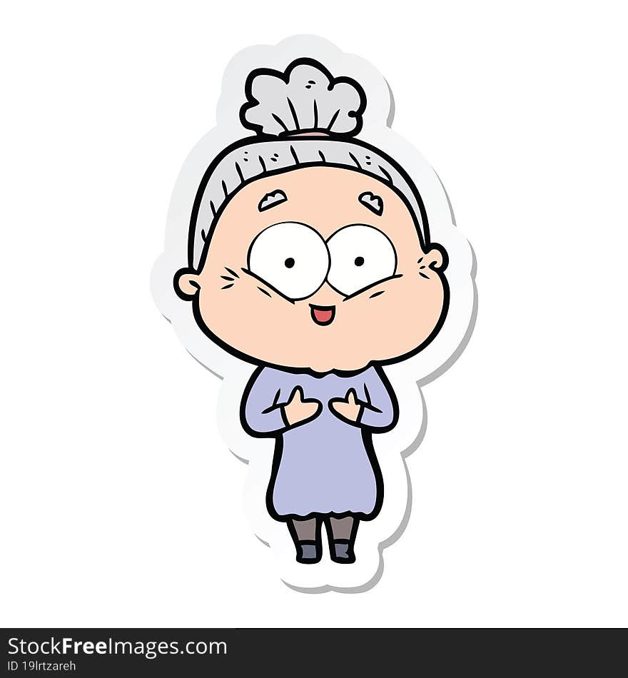 sticker of a cartoon happy old woman