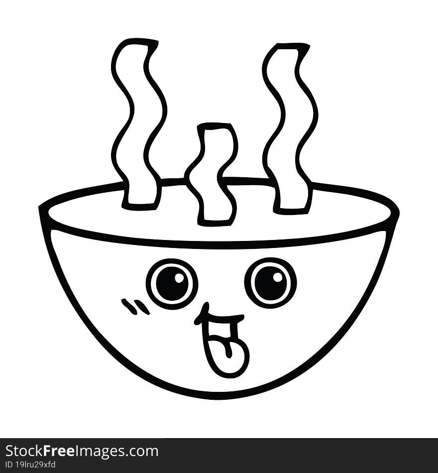 line drawing cartoon bowl of hot soup