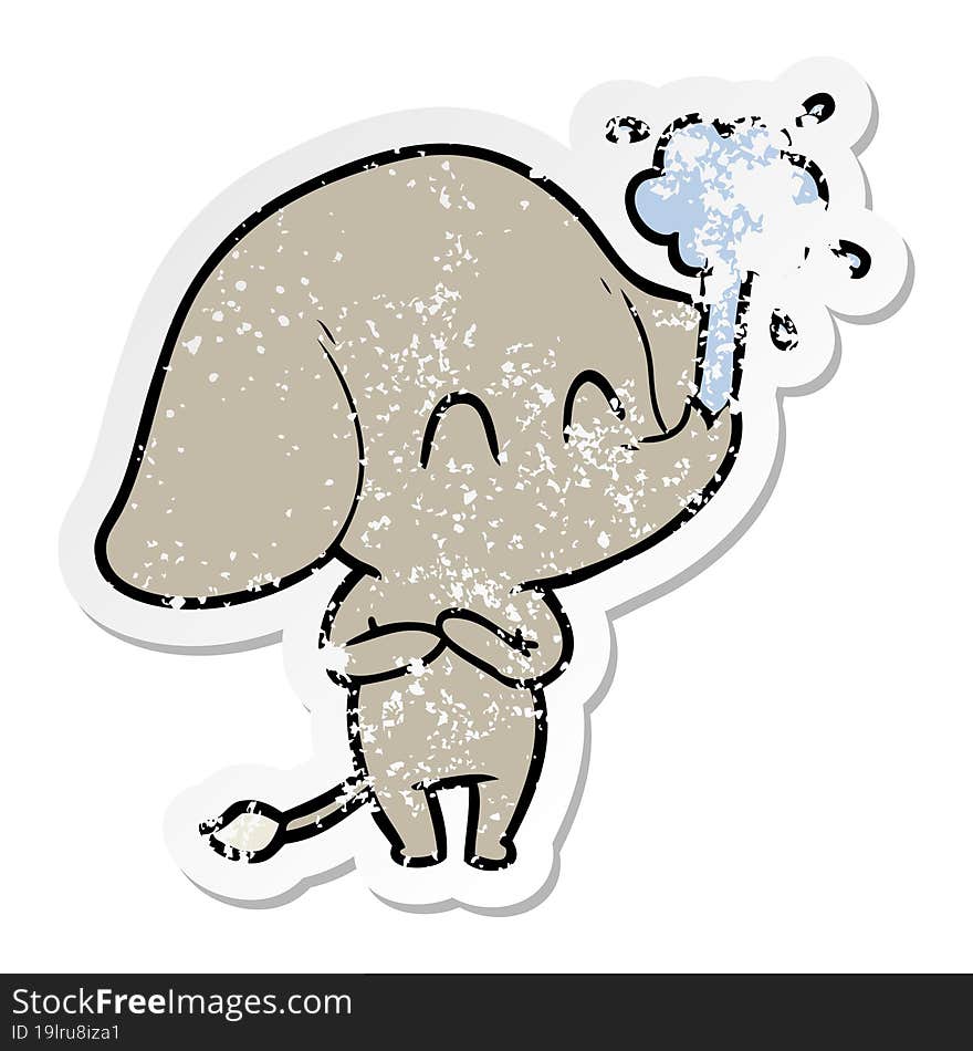 Distressed Sticker Of A Cute Cartoon Elephant Spouting Water