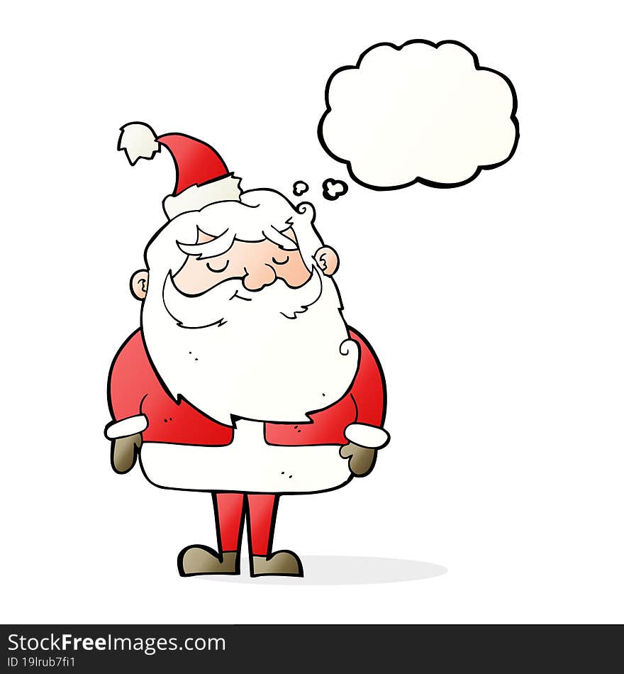 cartoon santa claus with thought bubble