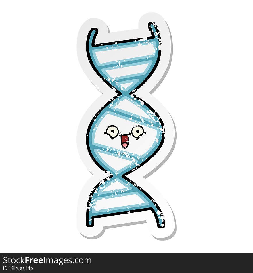 Distressed Sticker Of A Cute Cartoon DNA Strand