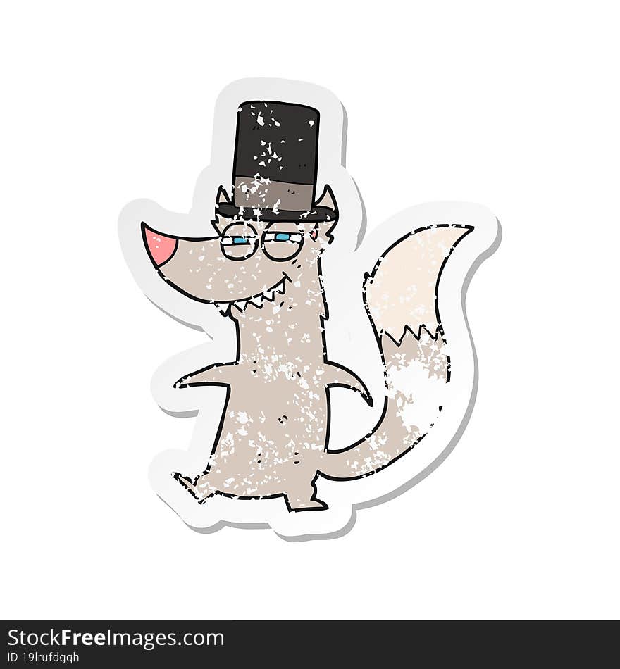 Retro Distressed Sticker Of A Cartoon Little Wealthy Wolf