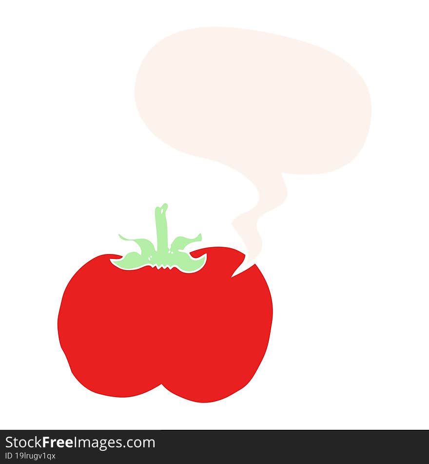 cartoon tomato and speech bubble in retro style