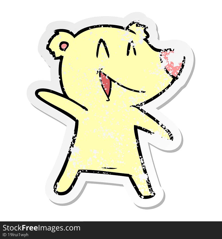 distressed sticker of a laughing bear cartoon