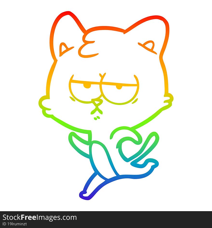 rainbow gradient line drawing bored cartoon cat