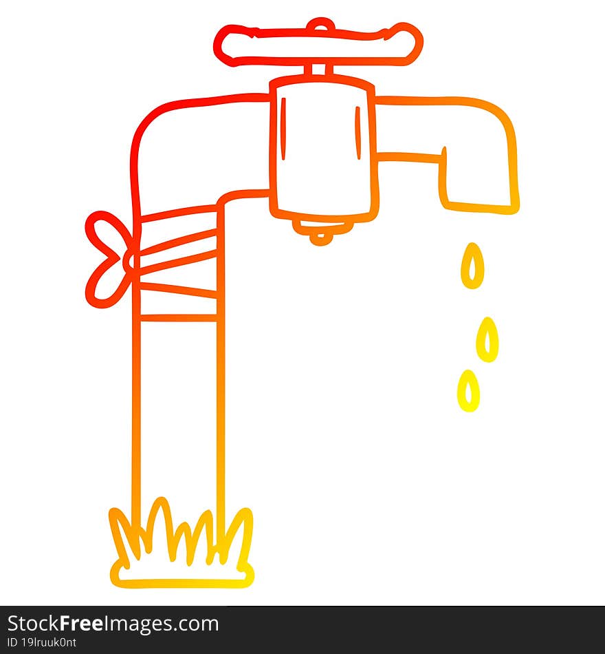 warm gradient line drawing of a cartoon old water tap