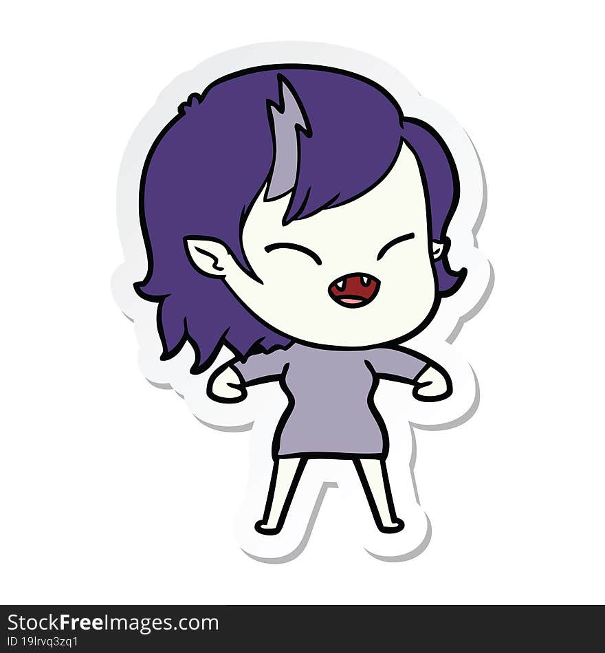 sticker of a cartoon laughing vampire girl