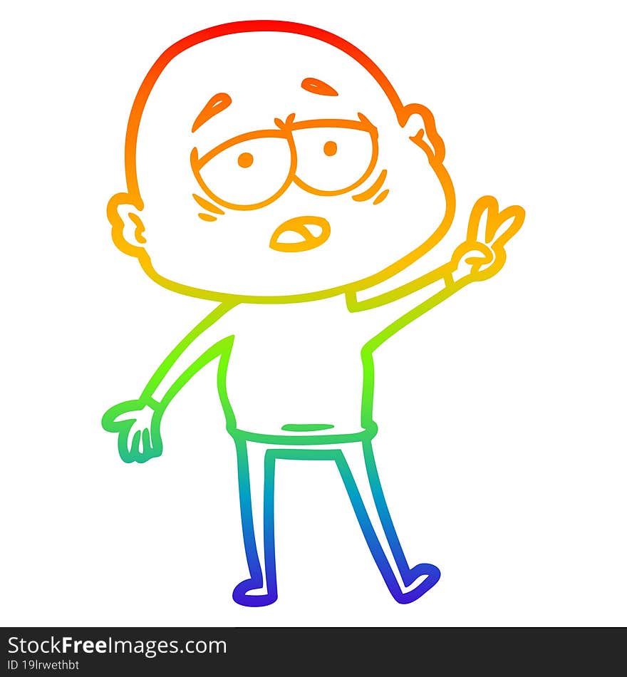 rainbow gradient line drawing cartoon tired bald man