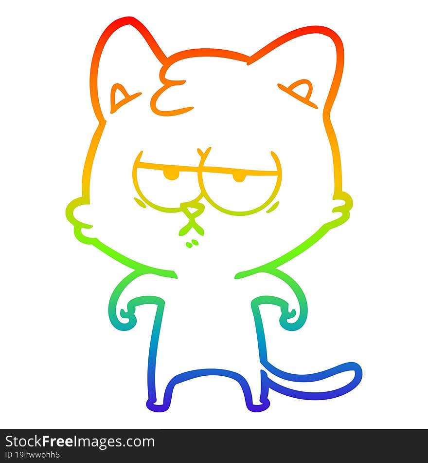 Rainbow Gradient Line Drawing Bored Cartoon Cat