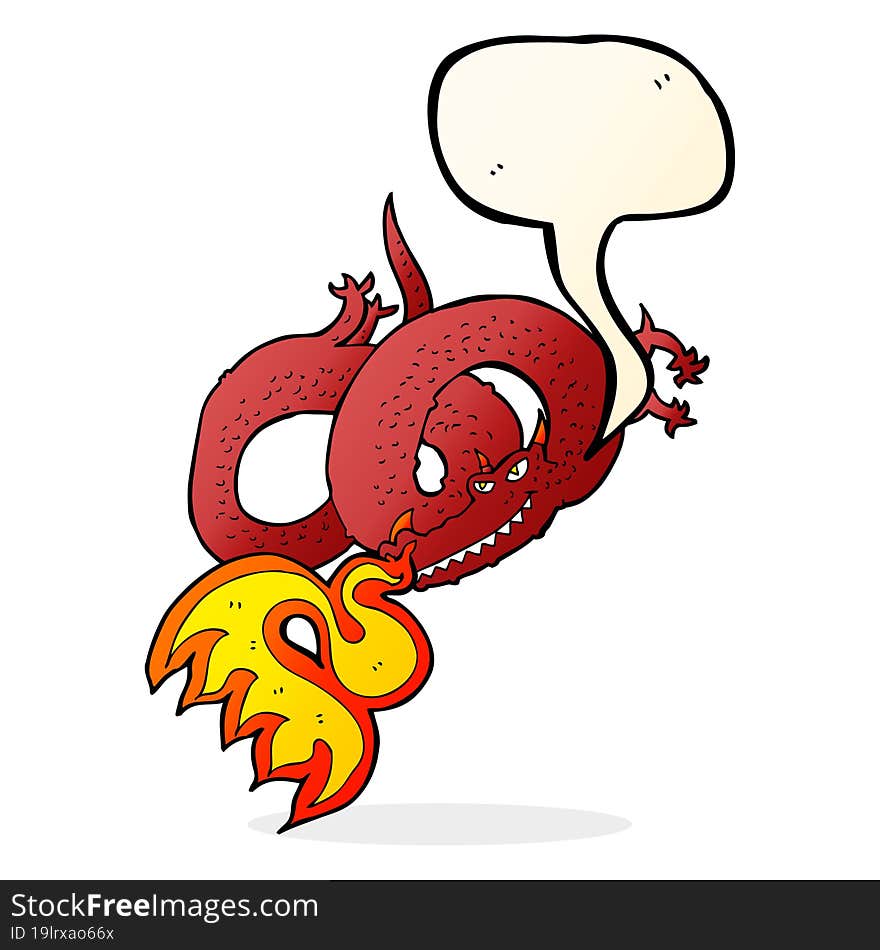 cartoon dragon breathing fire with speech bubble