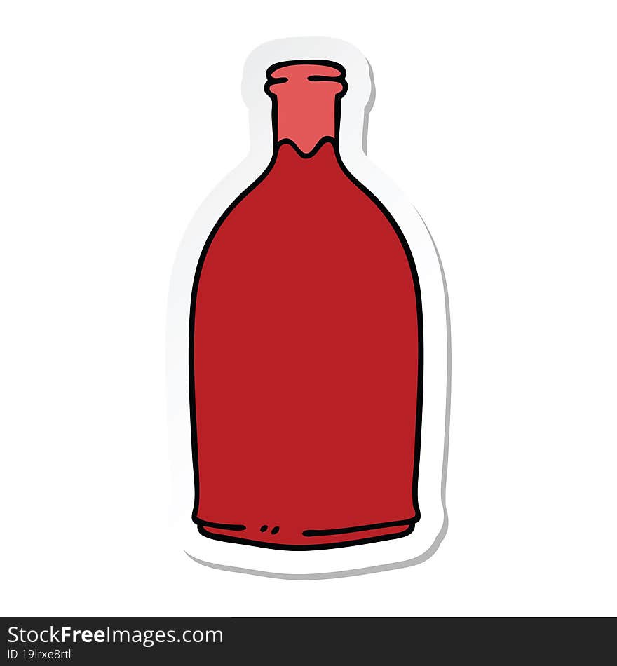 Sticker Of A Quirky Hand Drawn Cartoon Red Wine Bottle