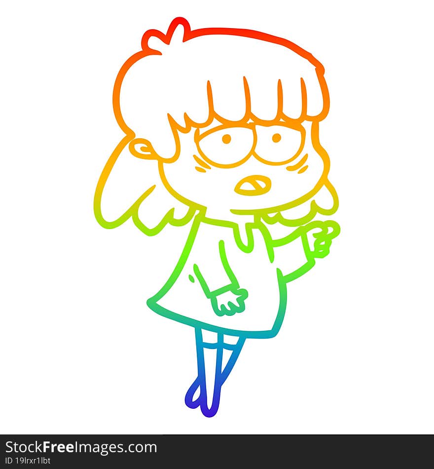 rainbow gradient line drawing cartoon tired woman