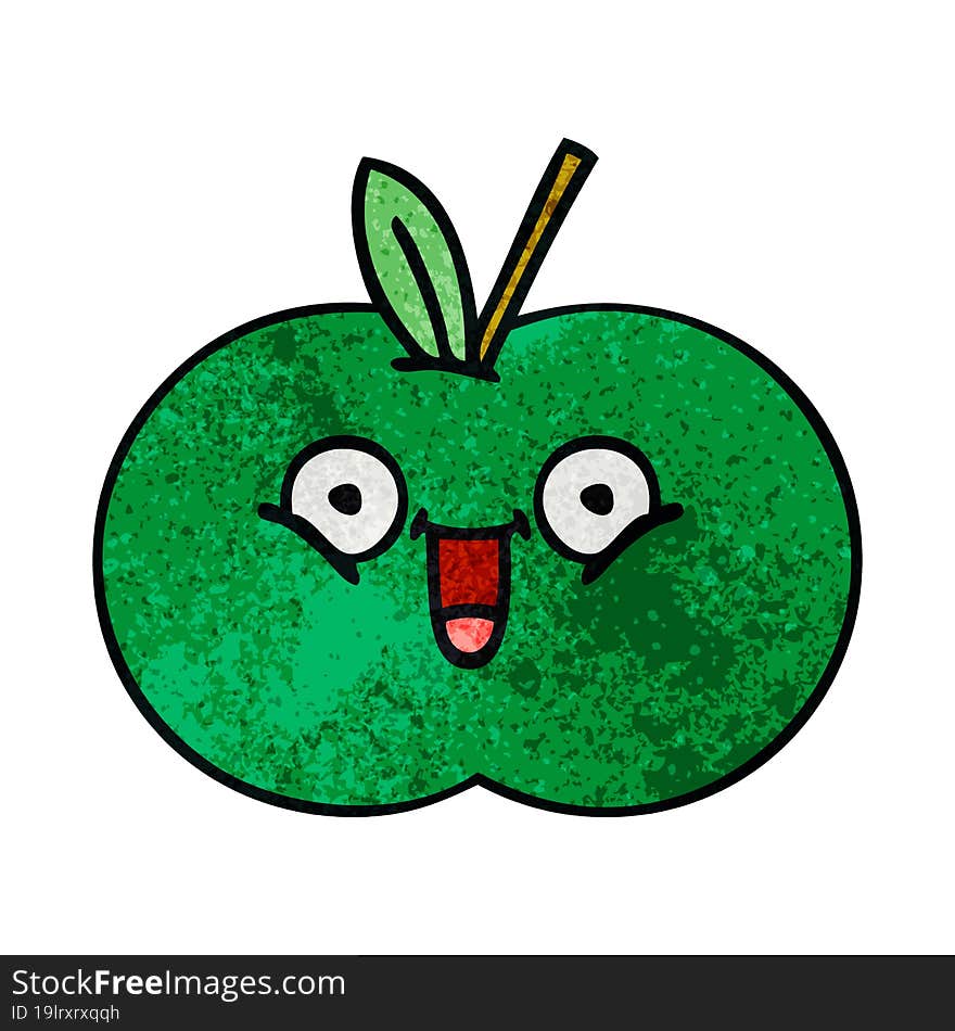 retro grunge texture cartoon of a juicy apple