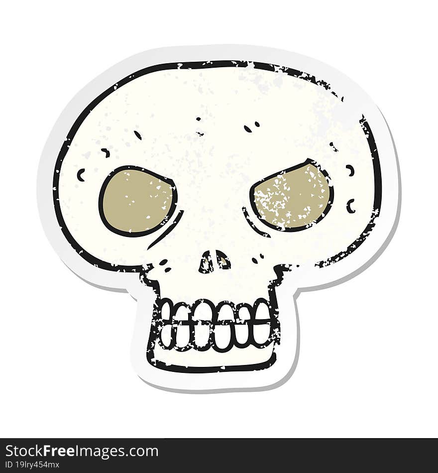 retro distressed sticker of a cartoon skull