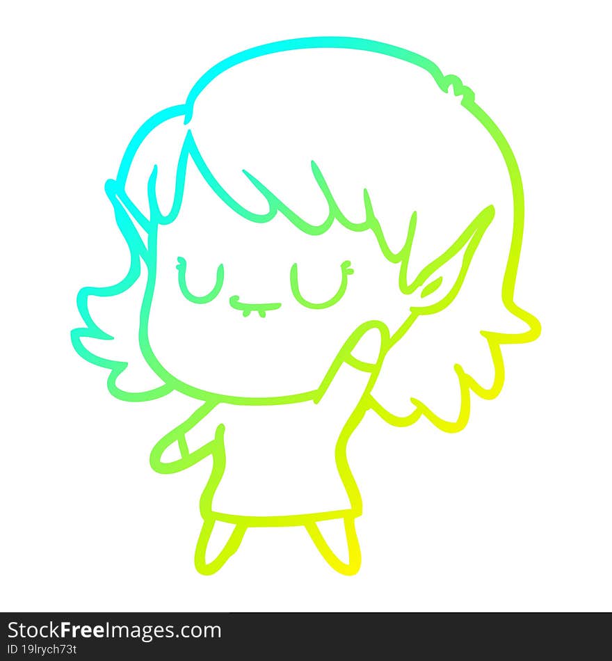 cold gradient line drawing happy cartoon elf girl