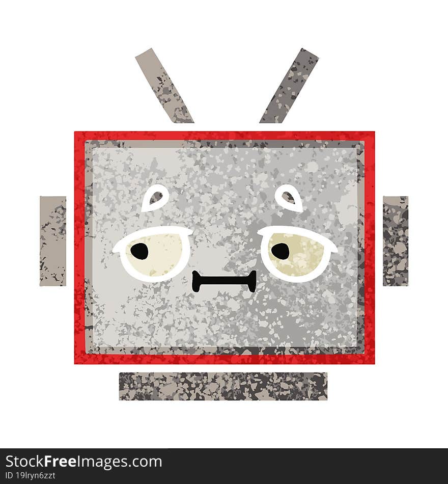 retro illustration style cartoon robot head