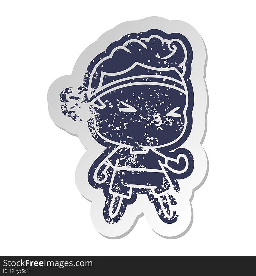 Distressed Old Sticker Kawaii Working Out Boy