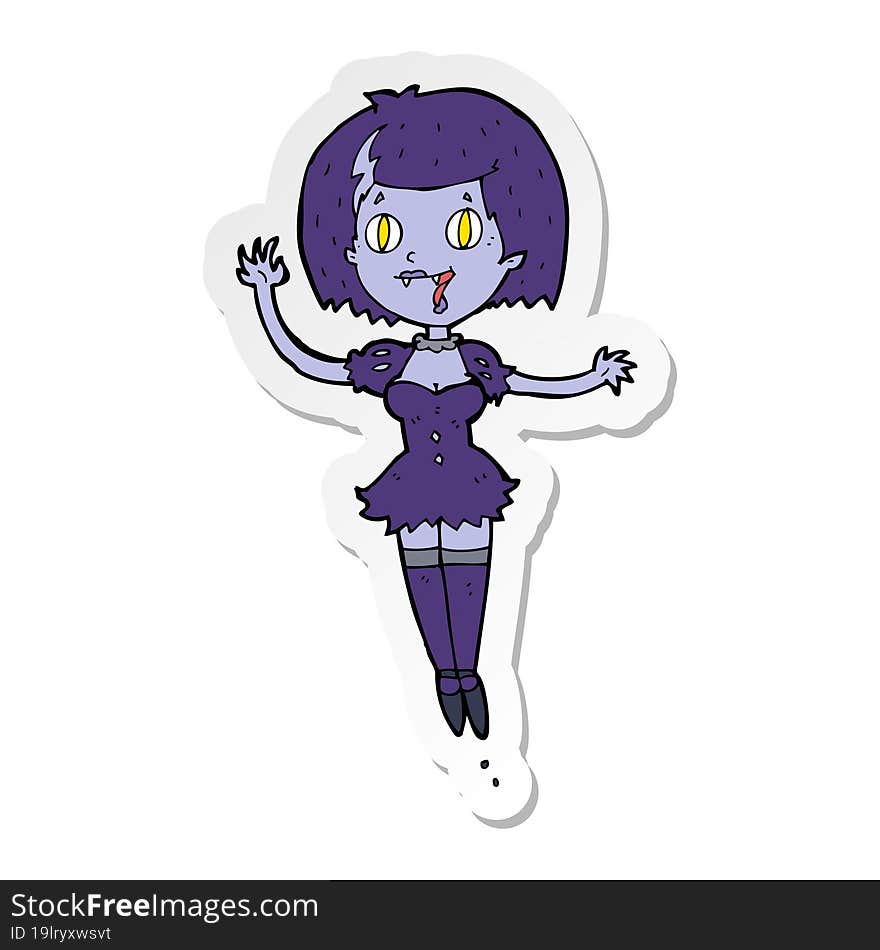 sticker of a cartoon happy vampire girl