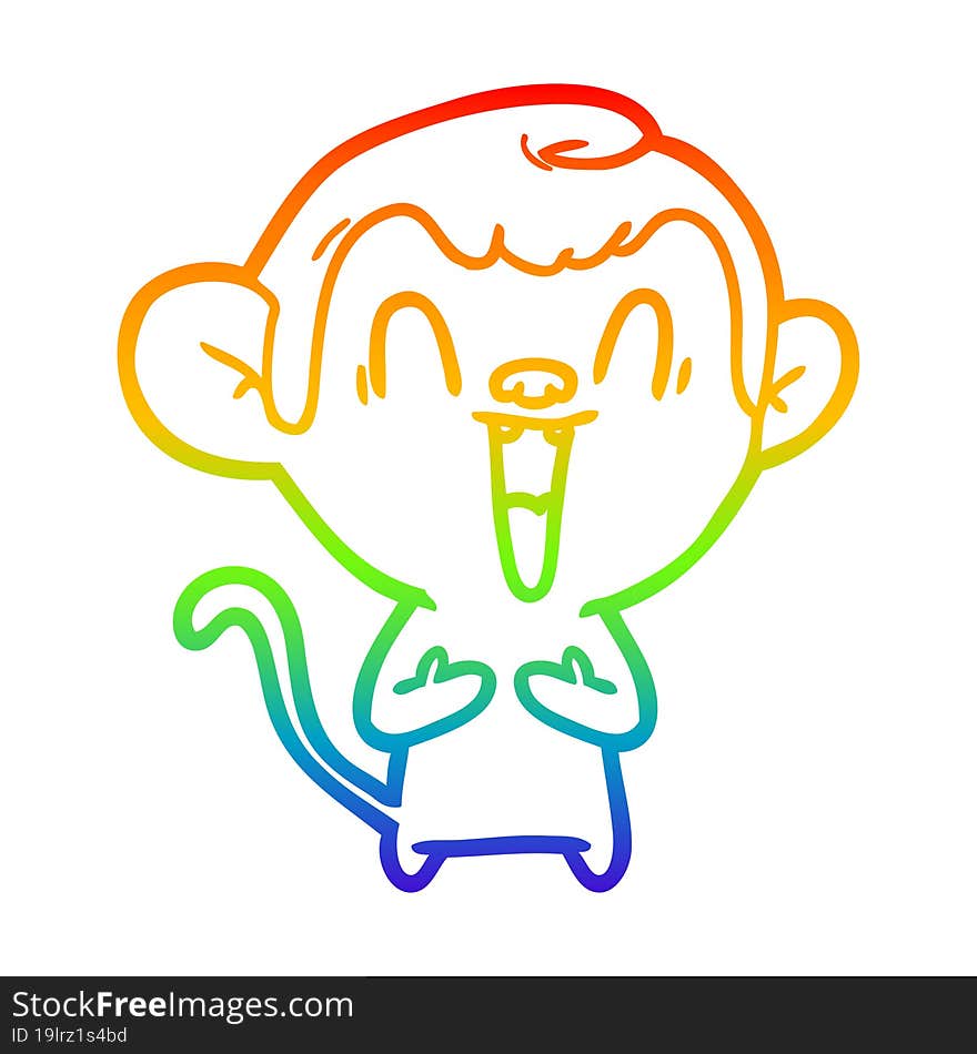 rainbow gradient line drawing of a cartoon laughing monkey