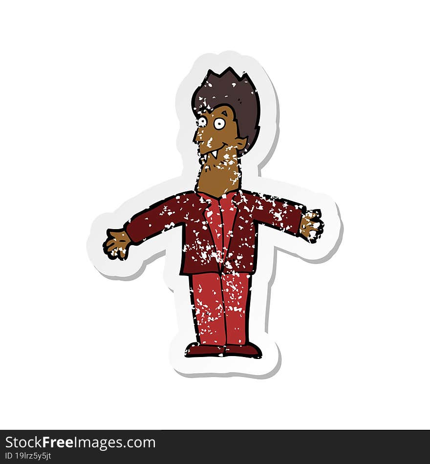 retro distressed sticker of a cartoon vampire man