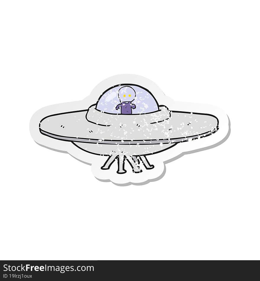 retro distressed sticker of a cartoon alien flying saucer