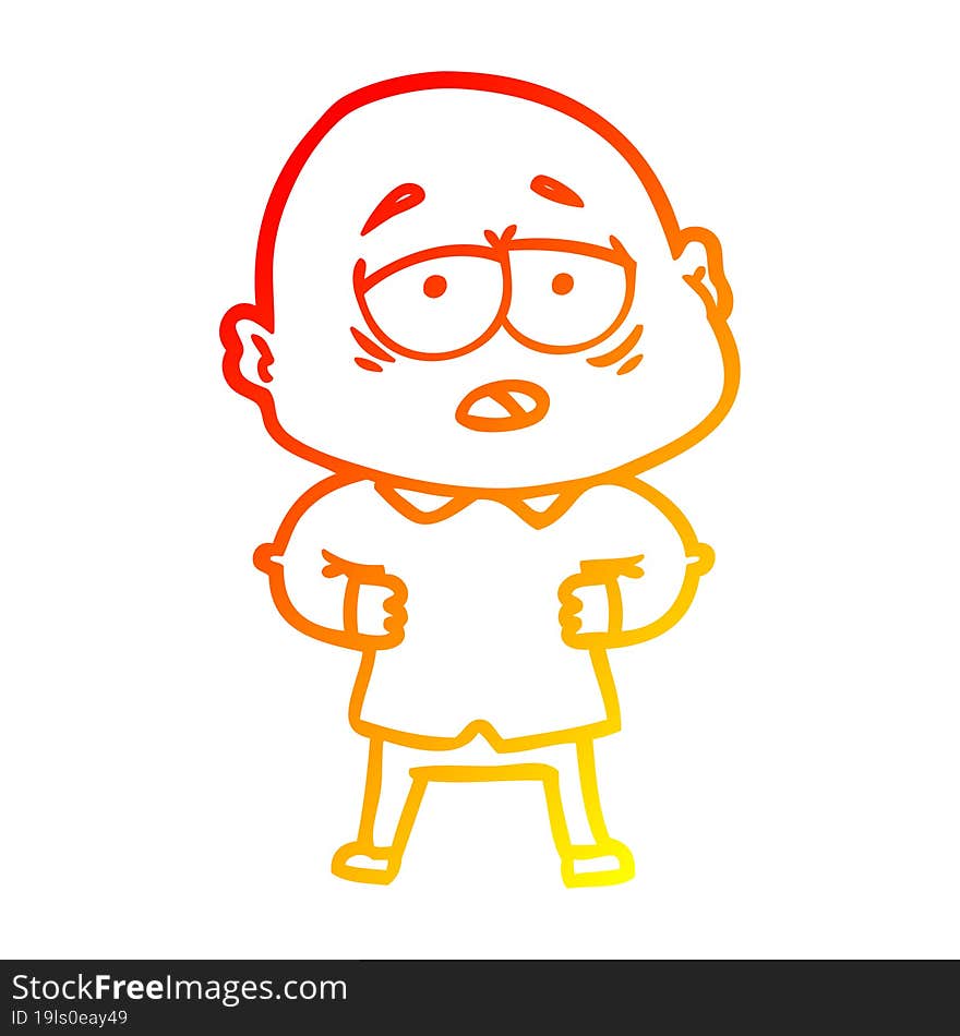 warm gradient line drawing cartoon tired bald man