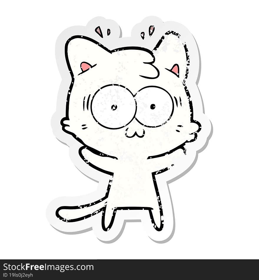 Distressed Sticker Of A Cartoon Surprised Cat