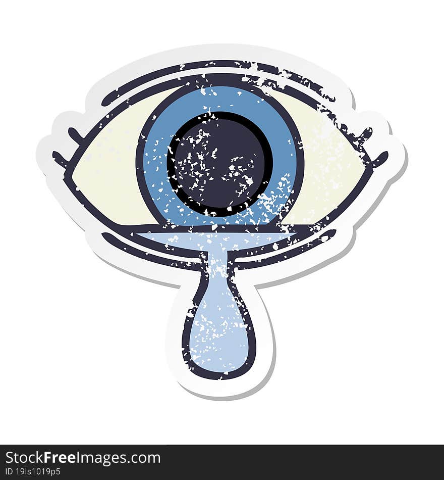 distressed sticker of a cute cartoon crying eye