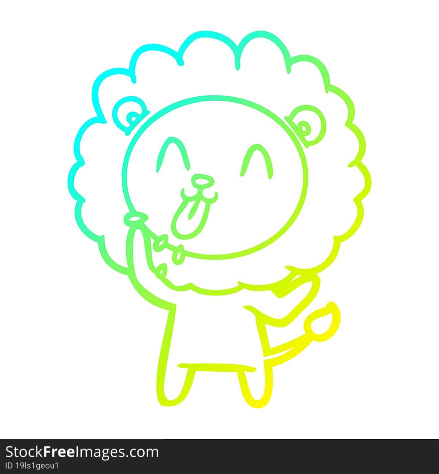 cold gradient line drawing of a happy cartoon lion