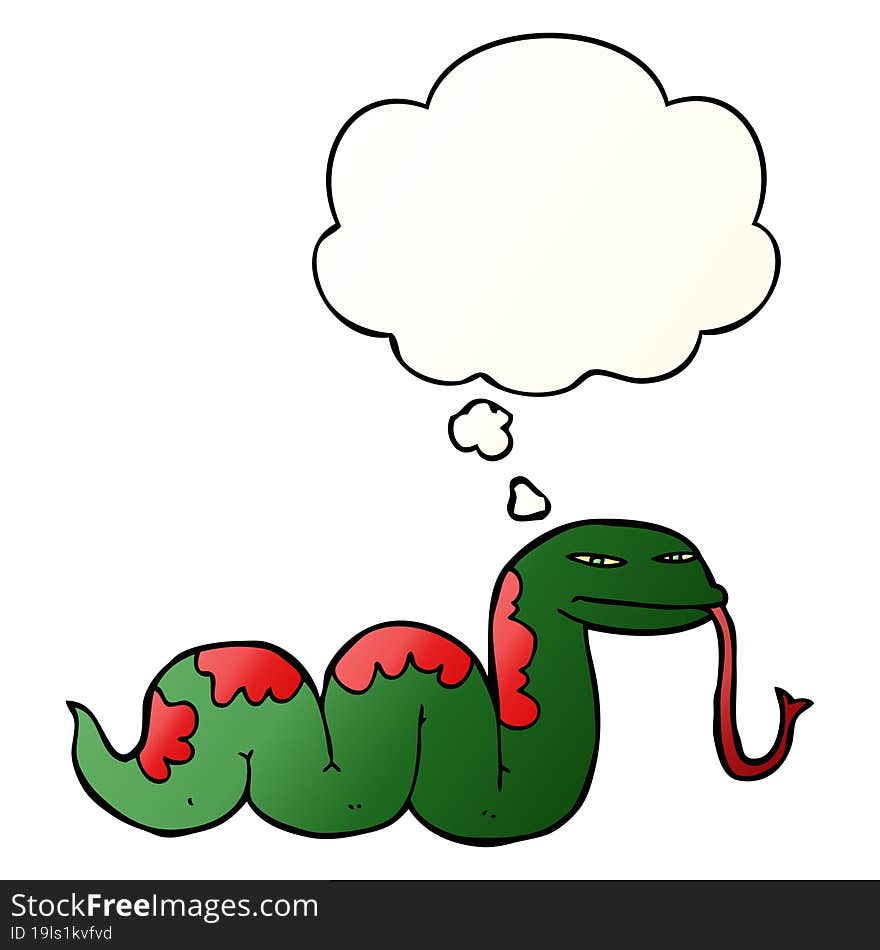 cartoon slithering snake and thought bubble in smooth gradient style