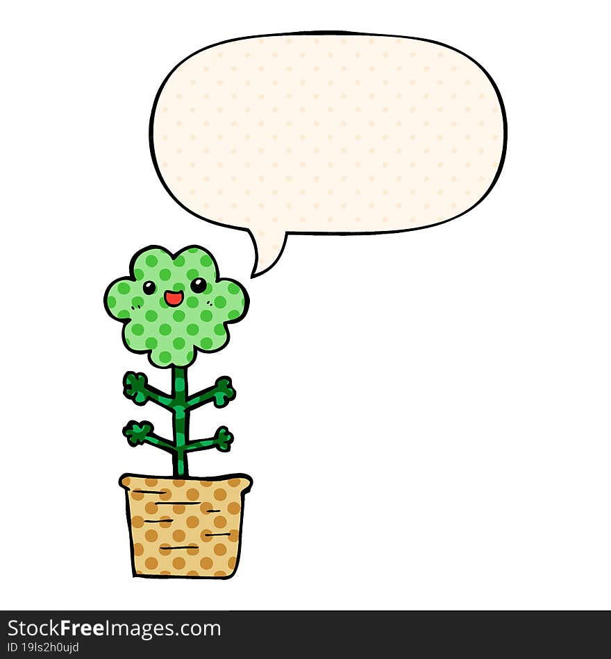 Cartoon Flower And Speech Bubble In Comic Book Style