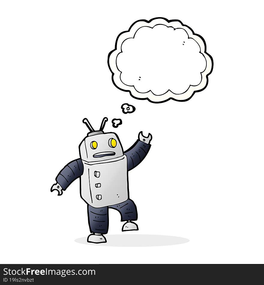 cartoon robot with thought bubble