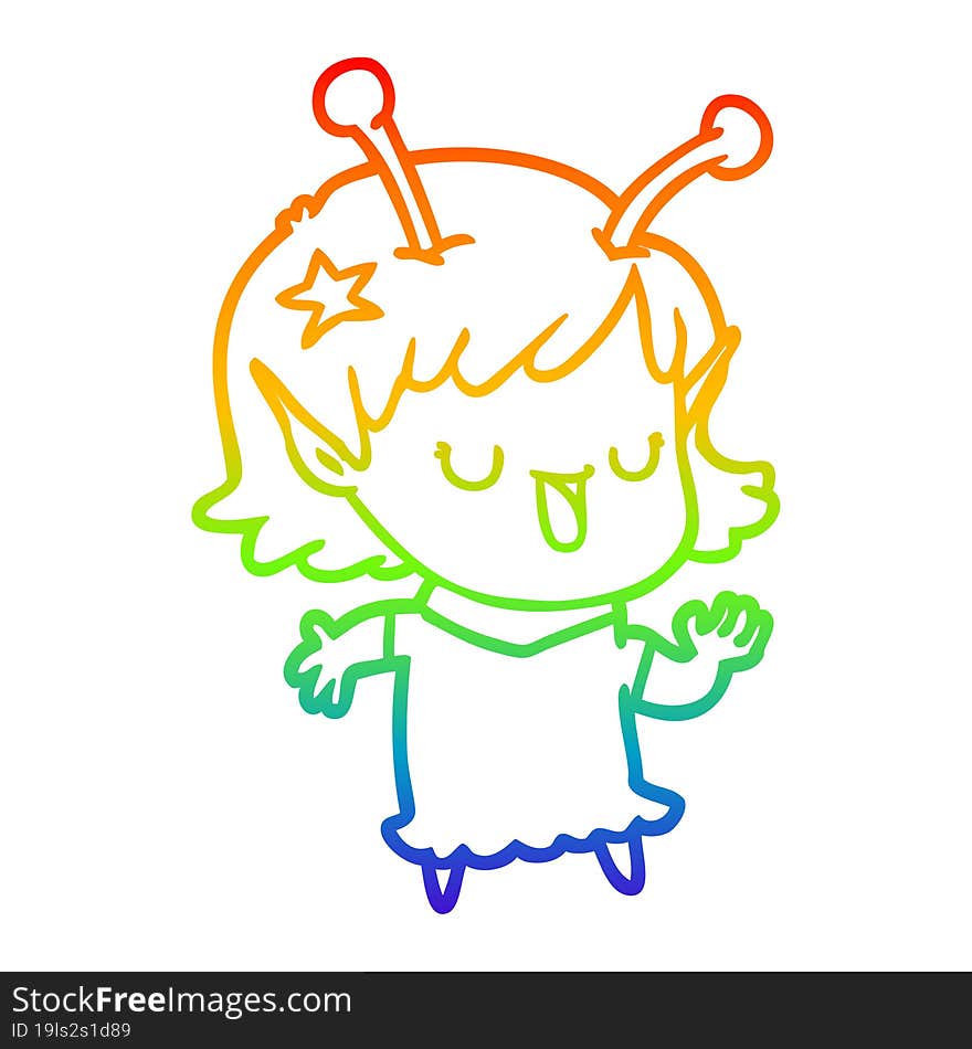 rainbow gradient line drawing happy alien girl cartoon