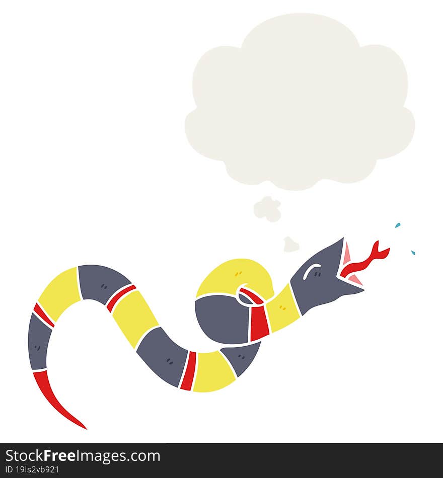 cartoon hissing snake and thought bubble in retro style