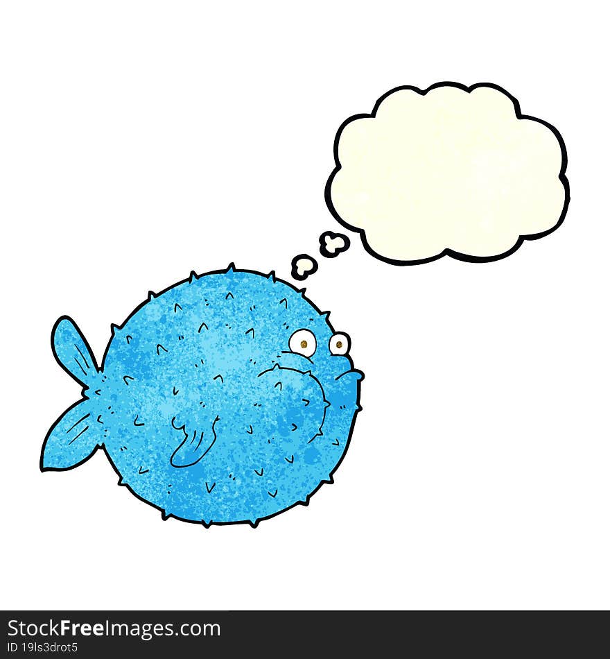 cartoon puffer fish with thought bubble