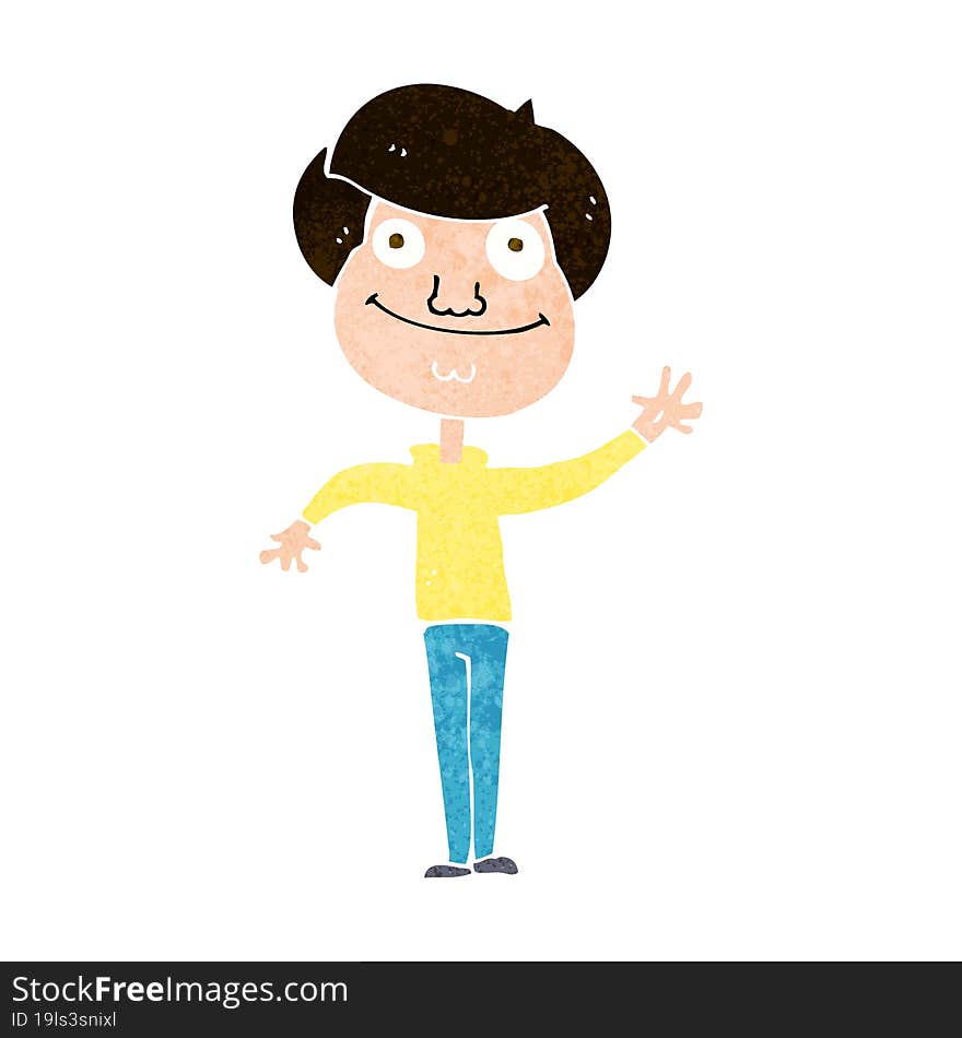 cartoon happy man waving