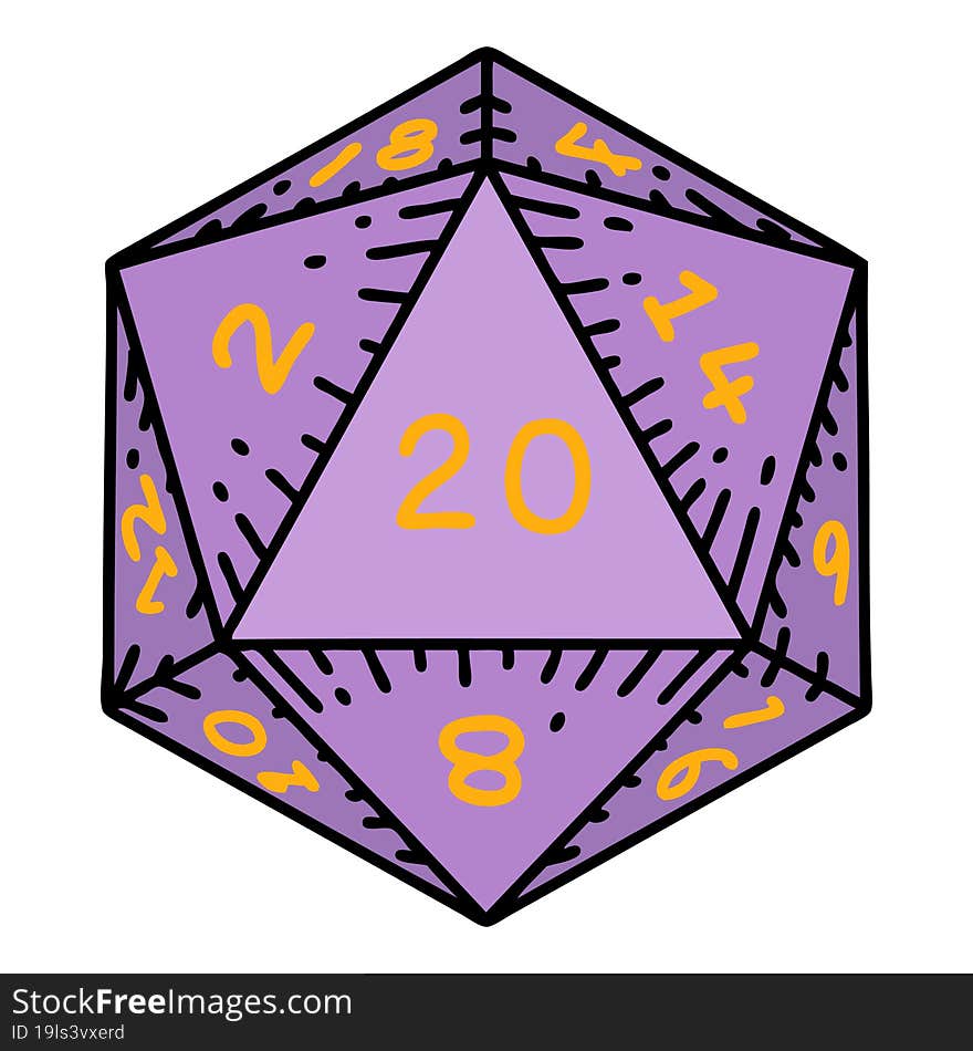 Natural 20 D20 Dice Roll Illustration